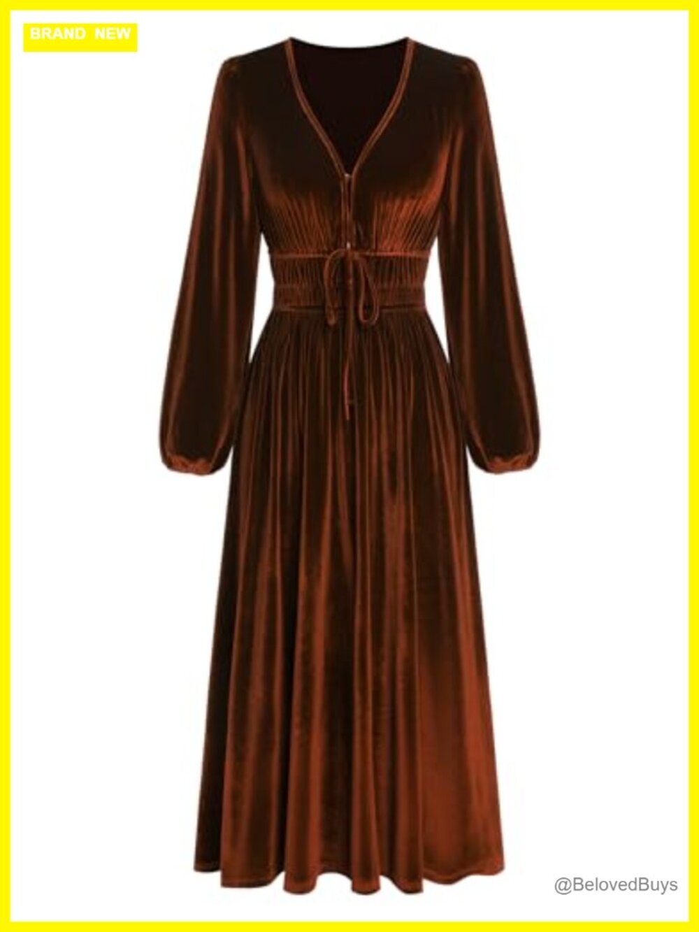 V Neck Velvet Midi Dress Long Sleeve A-Line Formal Cocktail Party